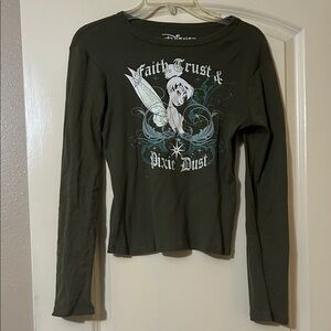 Disney Women's Olive Tinkerbell Long Sleeve Tee
